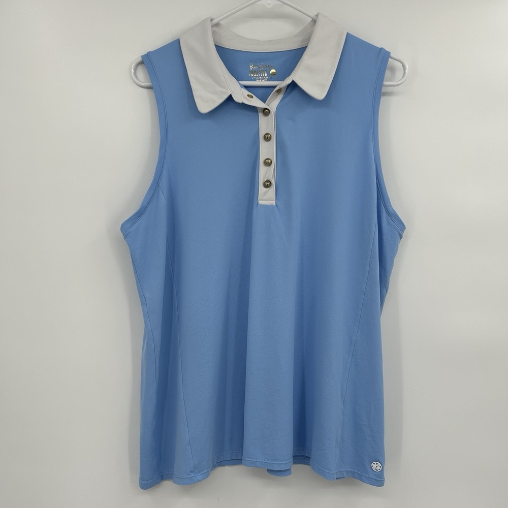 Lilly Pulitzer Luxletic Imara Golf Polo Shirt Size XL Blue UPF 50+ Preppy Resort